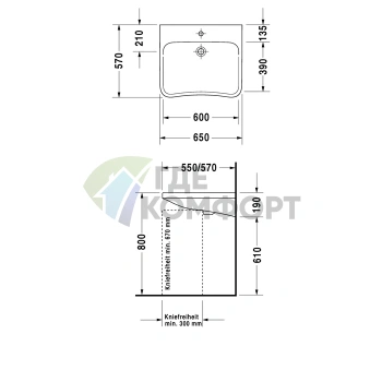 Медицинская раковина Duravit DuraStyle без перелива, 650x570 мм, белый (2330650000) - фото 2