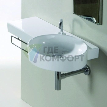 Раковина SIMAS Flow круглая подвесная 87х49 5см с левой полкой sx c 1 намеч отверстием цвет белый - фото 1