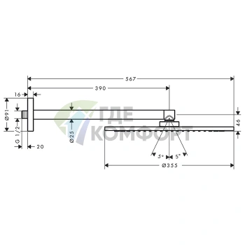 Верхний душ AX, 350 мм, с держателем 390 мм (шлифованный никель) (26034820) - фото 2