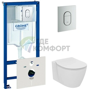 Комплект унитаза с инсталляцией: чаша Ideal Standard Connect AquaBlade + сиденье с микролифтом + система Grohe Rapid SL 4-в-1 - фото 1