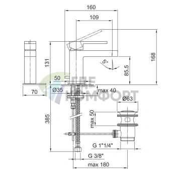 Смеситель для раковины Fantini AR/38 хром с донным клапаном (38 02 3304SF) - фото 2