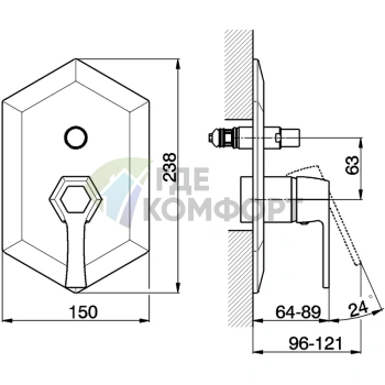 Встраиваемая часть однорычажного смесителя Cisal для ванны и душа (ZA00421004) - фото 2