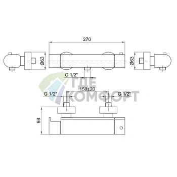 Настенный термостатический смеситель для душа Fantini Mare, хром (51 02 1030) - фото 2