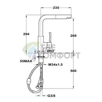 Смеситель кухонный однорычажный CISAL с поворотным изливом 235 мм, нержавеющая сталь (LC000070D1) - фото 2