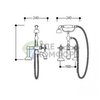 Смеситель для ванны Kerasan Retro с душем, хром (739490 cr) - фото 2