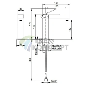 Смеситель для раковины Fantini Mint: однорычажный, без донного клапана, нержавеющая сталь (34 93 F004WF) - фото 2