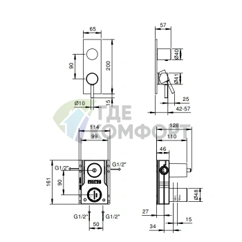 Fantini NOSTROMO: Встраиваемый смеситель для душа, хром (50 02 G485B) - фото 2