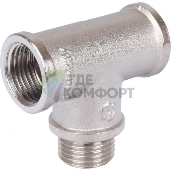 Тройник латунный ВНВ 1/2x1/2x1/2, никелированный Stout (Стоут) - фото 4