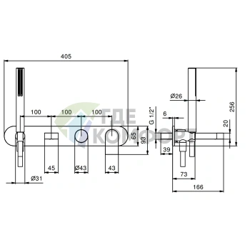 Смеситель для ванны Fantini Mare со встроенным ручным душем (51 02 V020B) - фото 2