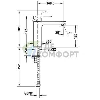 Смеситель для раковины Duravit B.3, 1 отверстие, излив 141 мм, хром (B31020002010) - фото 2