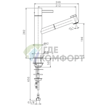 Смеситель для раковины Fantini AF/21: одно отверстие, без донного клапана, излив 213 мм, матовая натуральная сталь (27 93 A754F) - фото 2