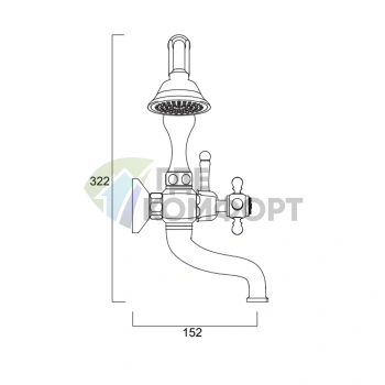 Смеситель для ванны SIMAS VICTORIA настенный с душем, хром (VIBVI cr) - фото 2