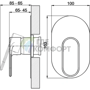 Встраиваемый однорычажный смеситель для душа CISAL LineaViva в хроме (LV00300021) - фото 2