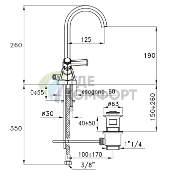 Смеситель для раковины Stella Eccelsa Leve 3217 с донным клапаном в роскошном золоте 24К (EL 00004 AU00) - фото 2