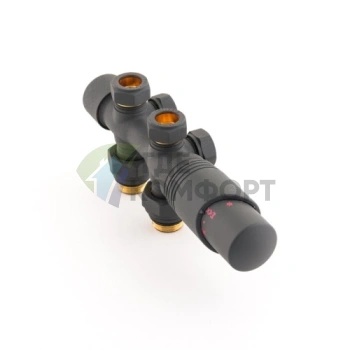 Узел нижнего подключения универсальный Delta Duo черный RAL 9005 с термоголовкой М30x1.5 - фото 1