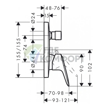 Встраиваемый смеситель для ванны Hansgrohe Logis с вакуумным переключателем, хром (71405000) - фото 2