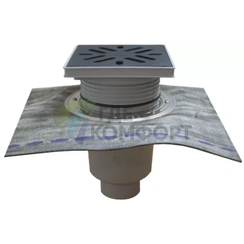 Трап HL616HL с пластиковой решеткой 226х226-незамерзающим запахозапирающим устройством-грязеуловителем-полимербитумным полотном и вертикальным выпуском DN110/DN60 - фото 1