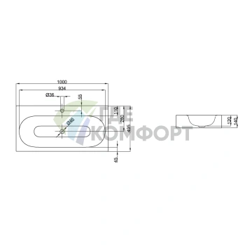 Раковина BETTE COMODO подвесная 100х49 5х12 см c 1 отв под смесительи перел с крепл в комплцвет белый - фото 2