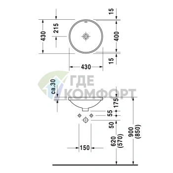 Встраиваемая раковина Duravit Architec 400 мм: белая, со шлифовкой для мебели (468400022) - фото 2