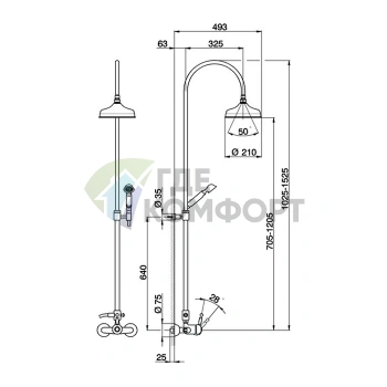 Настенная душевая система CISAL Arcana Royal (смеситель, верхний душ, ручной душ) — хром (снято с производства) (AY00405121) - фото 2
