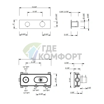 Термостатический смеситель Fantini Nostromo для душа на 2 потока — Matt Gun Metal (87 P5 G572B) - фото 2