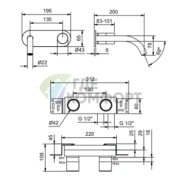 Смеситель Fantini Nice для раковины встраиваемый двухвентильный, хром (65 02 S013SB) - фото 2