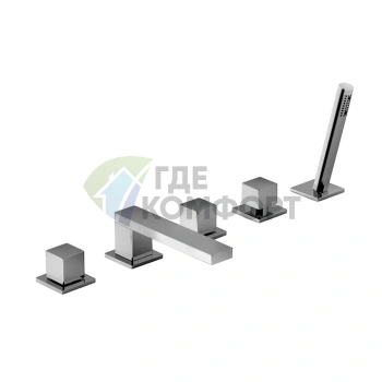 Смеситель Fantini Mint для борта ванны с ручным душем, 5 отверстий, нержавеющая сталь (34 93 F165) - фото 1