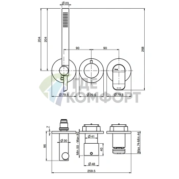 Смеситель Fima Carlo Frattini Bathroom Flo для встраивания с ручным душем (хром) (F3819X8CR) - фото 2