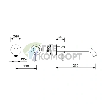 Смеситель для раковины Fantini Nostromo встраиваемый на 2 отверстия, цвет Matt British Gold PVD (50 P6 E812B) - фото 2