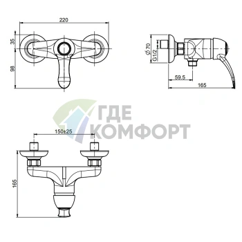 Смеситель для душа FIMA|Carlo Frattini настенный, хром (F3305/1CR) - фото 2