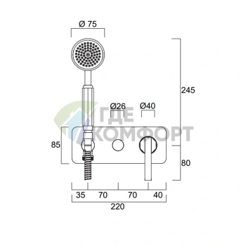 Смеситель для душа настенный 2-ходовой SIMAS EIFFEL (EIC101) - фото 2