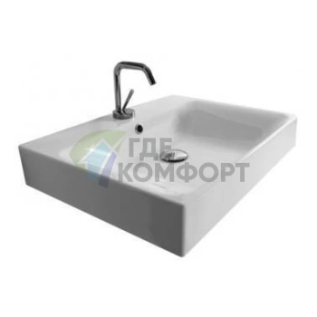 Раковина KERASAN Cento 60х45 с 1 отв подвесная-накладная белая с полотенцедержателем 410 мм фронтальным цвет хром (353101*1) - фото 1