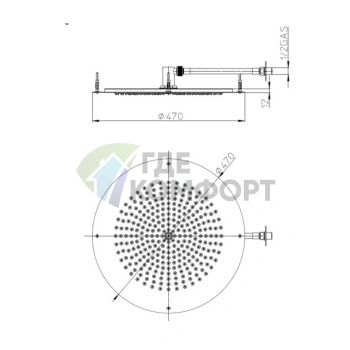 Верхний душ BOSSINI DREAM-OKI круглый 470 мм, черный матовый (H38458.073) - фото 2