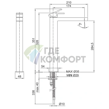 Смеситель Fantini Mare для раковины однорычажный, хром, без донного клапана (51 02 1006WF) - фото 2