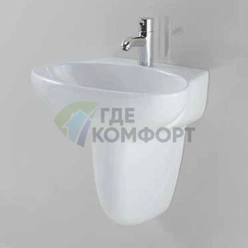 Раковина AZZURRA CLAS с 1 отверстием под смесительитель 65x48см цвет белый с полуколонной - фото 1