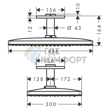 Верхний душ AX 460x300 мм с 3-струйным режимом и потолочным держателем, хром (35281000) - фото 2