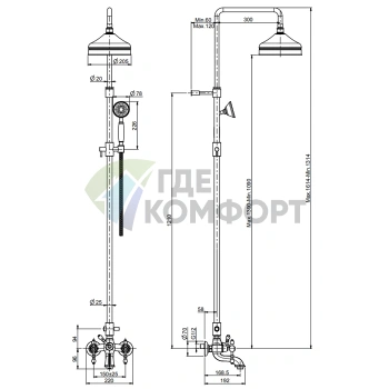 Смеситель для ванны FIMA Carlo Frattini Epoque с душевой стойкой и верхним душем, цвет бронза (F5054/2BR) - фото 2