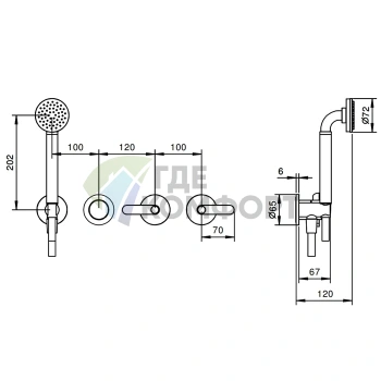 Встраиваемый смеситель для душа Fantini Icona Deco с ручным душем, хром (53 02 R117B) - фото 2