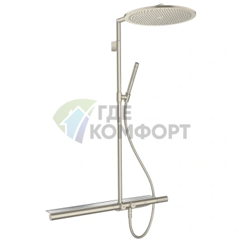 Термостатическая душевая стойка с верхним душем 350 мм и полкой в шлифованном никеле (27984820) - фото 1