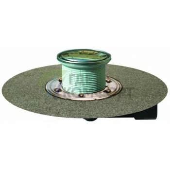 Трап HL80.1HR с круглой решеткой 112x112 мм-с гидроизоляционным полотном и выпуском в виде поворотного шарнира от 0° до 90° - фото 1