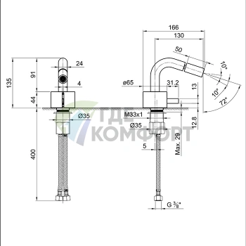 Смеситель для биде Fantini AF/21: матовая натуральная сталь, излив 130 мм (27 93 A508WF) - фото 2