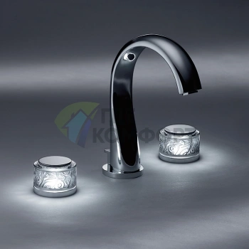 Смеситель для раковины THG PARADISE с подсветкой ручек и донным клапаном, хром (U5C-A02-151LED) - фото 1