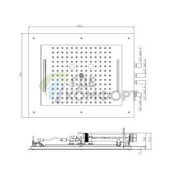Верхний душ BOSSINI FRAME 600х500 мм: 4 режима, хромотерапия, встраиваемая модель в потолок (HI0928.030) - фото 2