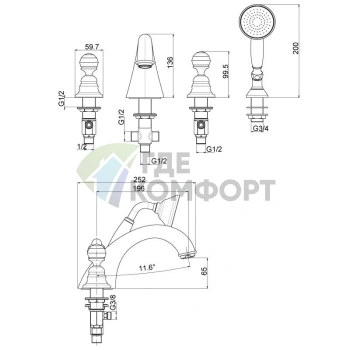Смеситель для ванны FIMA Carlo Frattini Elizabeth Chic с душевым комплектом, хром (F5094CCR) - фото 2
