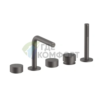 Смеситель для ванны Fantini AF/21 на борт с ручным душем, 5 отверстий, цвет Gun Metal (27 P5 A265) - фото 1