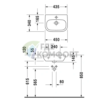 Медицинская раковина Duravit D-Code 450x340 мм без перелива, белая (7074500002) - фото 2