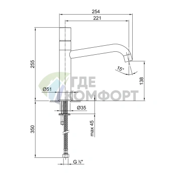 Смеситель для раковины Fantini Nostromo с высоким изливом 220 мм (хром) (50 02 1651F) - фото 2