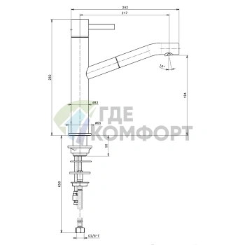 Смеситель для раковины Fantini AF/21: хром, 1 отверстие, излив 217 мм (27 02 A753F) - фото 2