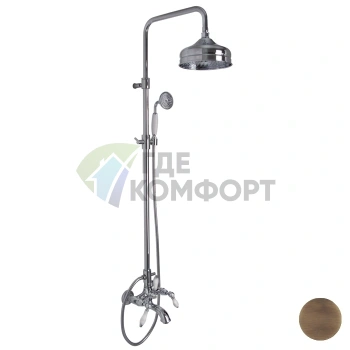 Смеситель для ванны FIMA|Carlo Frattini с душевой стойкой и верхним душем 200 мм, цвет бронза (F5404/2BR) - фото 1