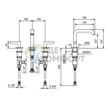 Смеситель для раковины Fantini Icona Deco с высоким изливом, 3 отверстия, никель (53 95 R106W) - фото 2